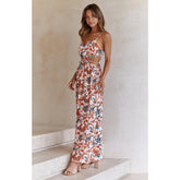 Fresh Printed Waist Lace up Cutout Strap Dress